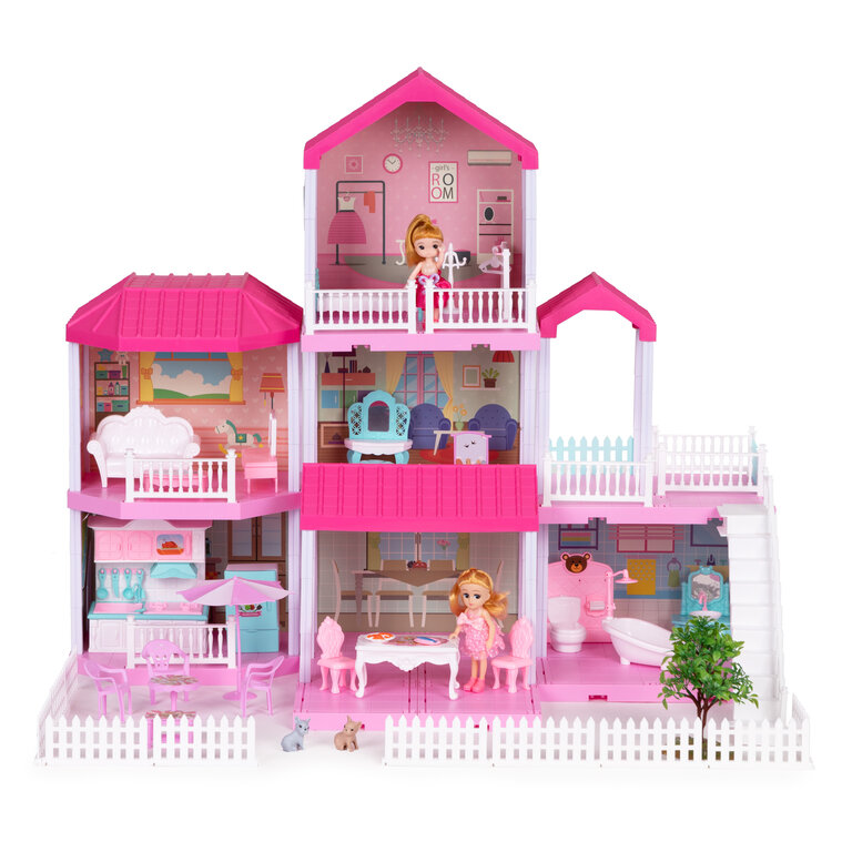 Duży domek dla lalek składany Villa + mebelki lalka ogród (1)