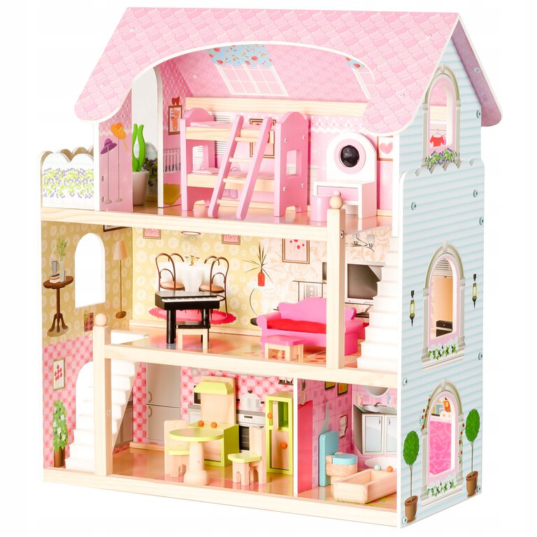 Drewniany domek dla lalek - Rezydencja Bajkowa ECOTOYS (1)