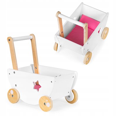 Drewniany wózek dla lalek chodzik pchacz 2w1 Ecotoys