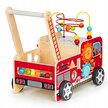 Drewniany pchacz edukacyjny z klockami dla dzieci - Straż Pożarna ECOTOYS (3)