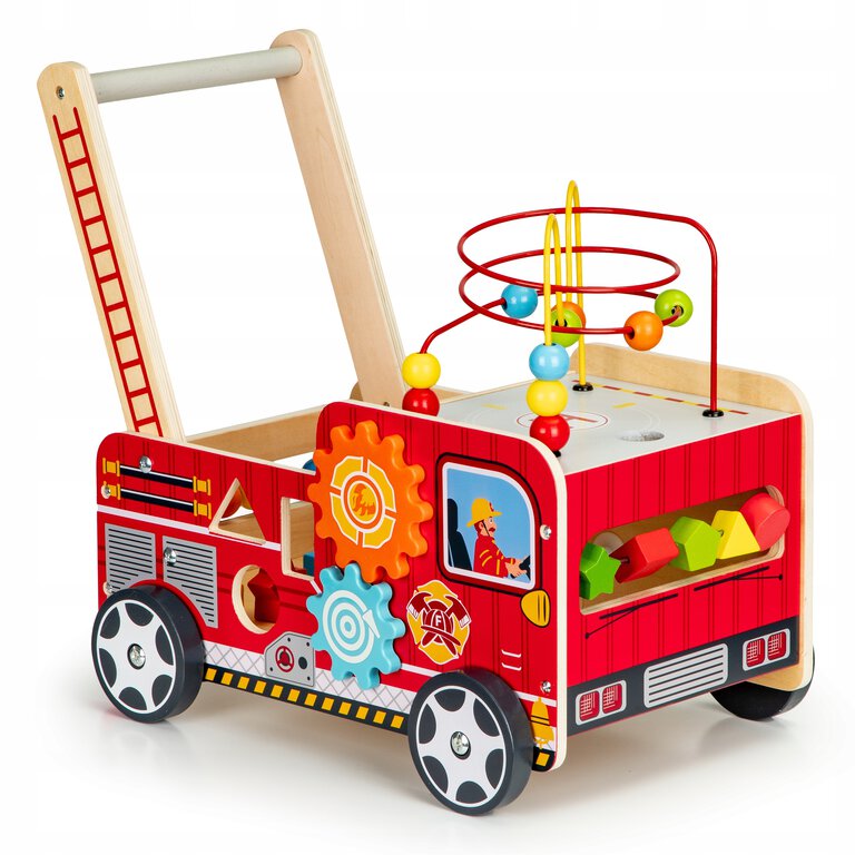 Drewniany pchacz edukacyjny z klockami dla dzieci - Straż Pożarna ECOTOYS (1)
