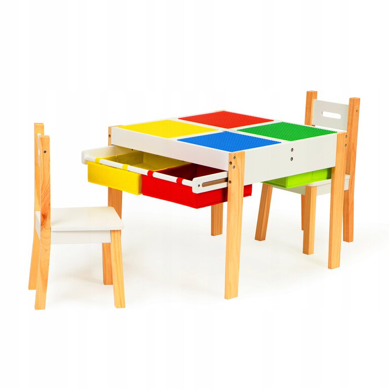 Drewniane meble dla dzieci zestaw stół +2 krzesła ECOTOYS (1)