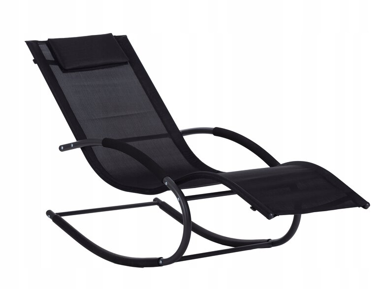 Leżak ogrodowy leżanka fotel bujany czarny (1)