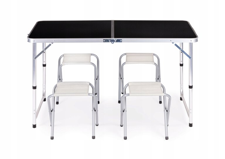 Stolik turystyczny stół składany zestaw 4 krzesła Czarny (1)